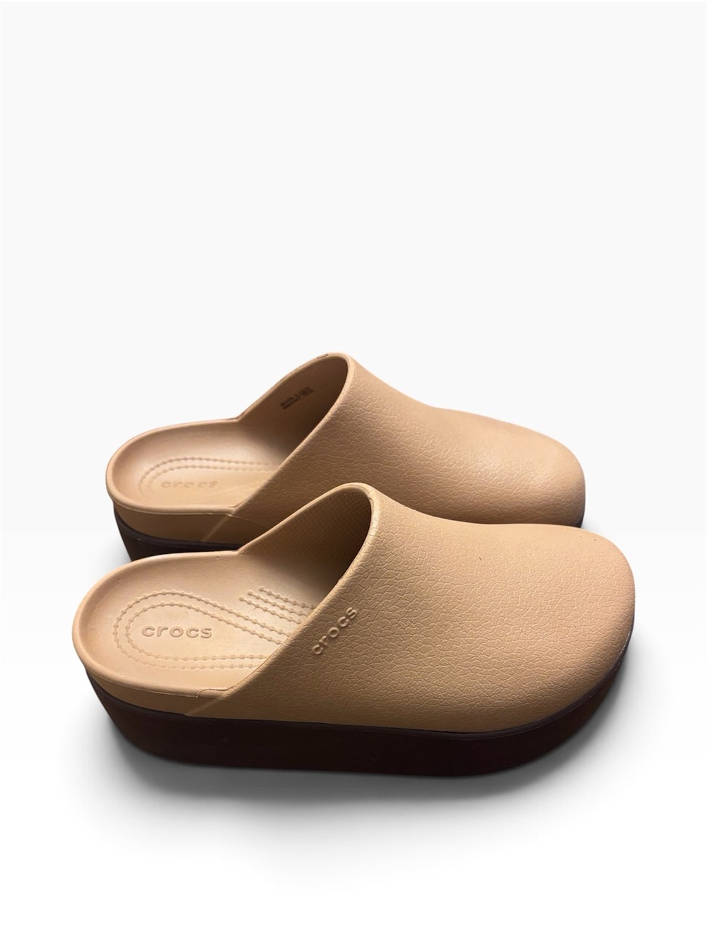 CROCS Women’s Platform Clog Mules - Beige Upper with Dark Brown Sole